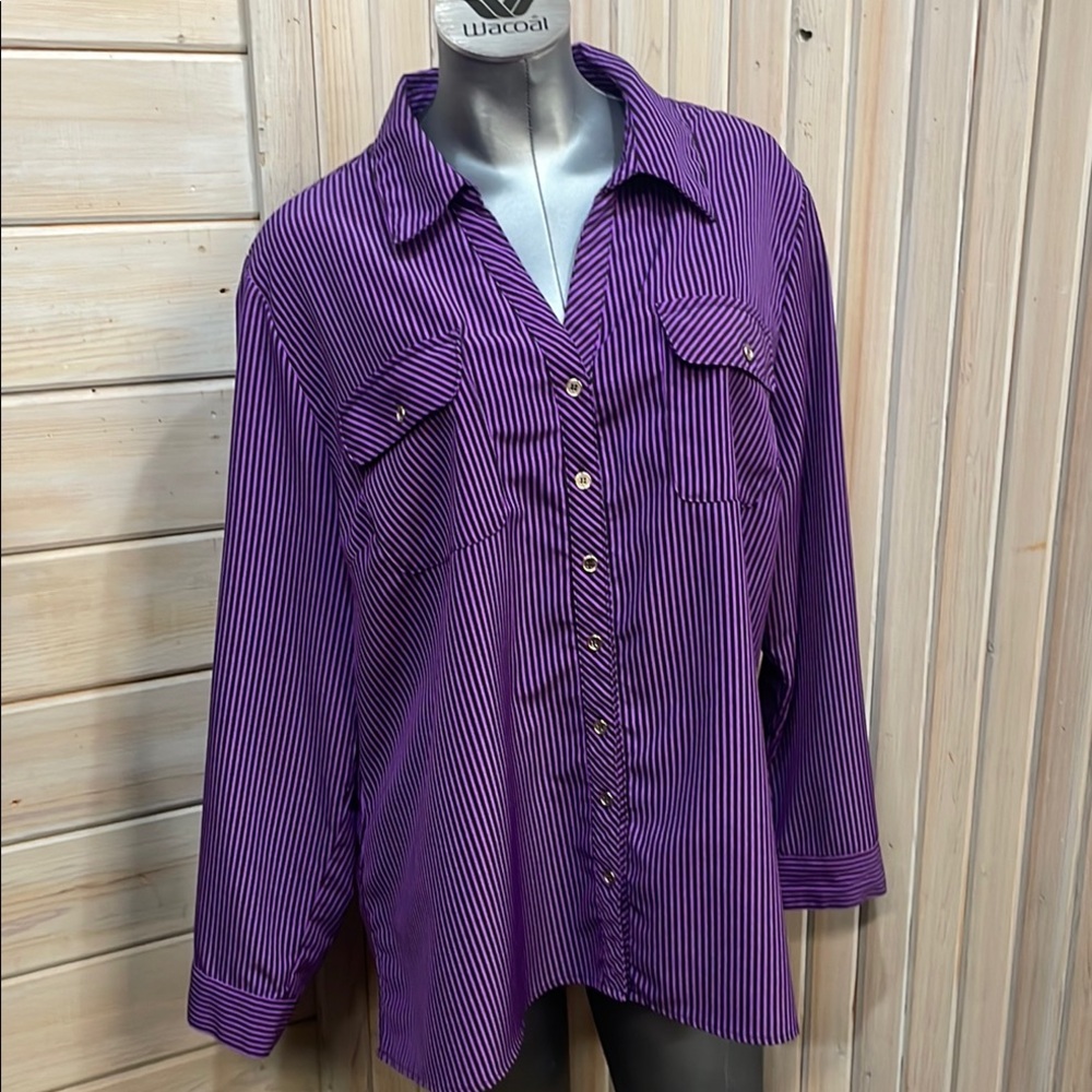 Notations Purple Long Sleeve Boxy Button Down Shirt